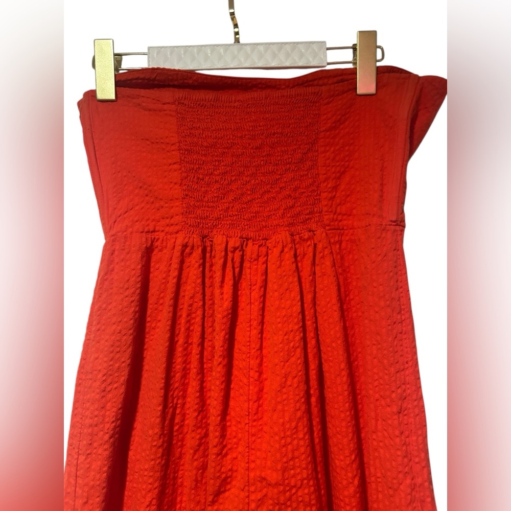 Free people red easy street cotton wide leg strapless jumpsuit - Picture 6 of 8